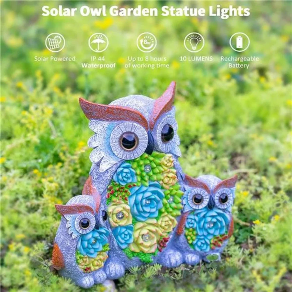 Accents | Owl Garden Outdoor Statue Solar Figurine Led Lights Succulent ...
